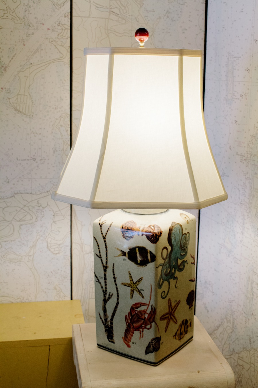 VINTAGE LAMP SHADE HEXAGON CANVAS CURRIER & IVES LOOK