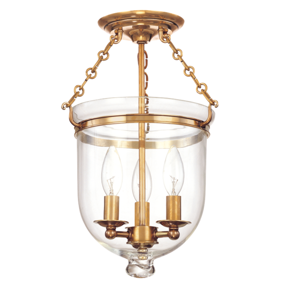 251-AGB-C1_Hudson Valley Hampton 3-Light Semi-Flush Mount Ceiling Fixture in Clear Glass with Aged Brass Accents