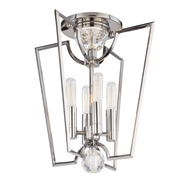 3004-PN_Hudson Valley Waterloo 4-Light Semi-Flush Ceiling Mount Fixture in Crystal and Polished Nickel
