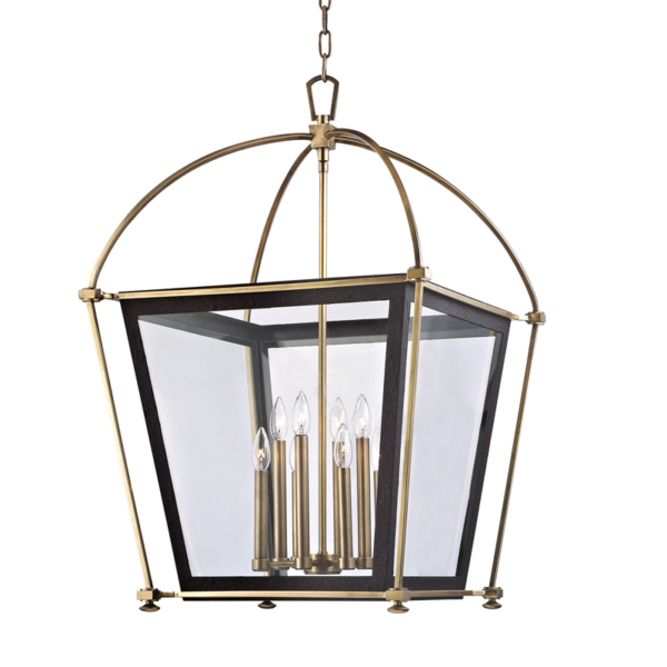 3624-AGB_Hudson Valley Hollis 8-Light Pendant in Antique Brass with Black Accents