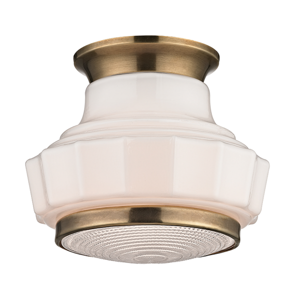 3809F-AGB_Hudson Valley Odessa Single Light Flush Mount Ceiling Fixture in Milk Glass and Aged Brass