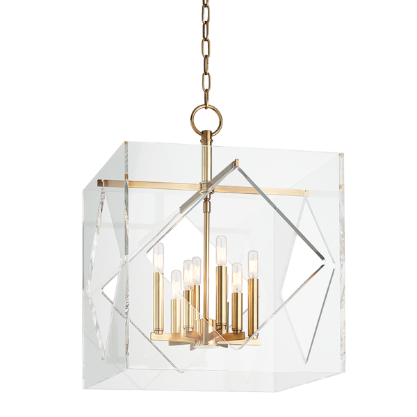 5920-AGB_Hudson Valley Travis 8-Light Acrylic Cube Pendant with Aged Brass Accents