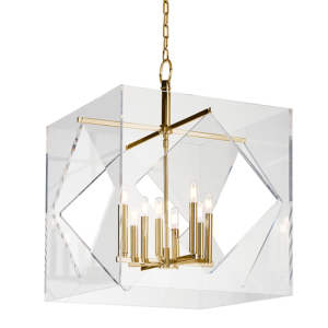 5924-AGB_Hudson Valley Travis 8-Light Acrylic Cube Pendant with Aged Brass Accents