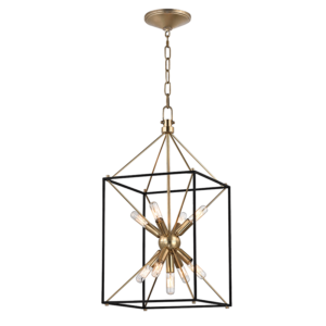 8912-AGB_Hudson Valley Glendale 9-Light Square Pendant in an Aged Brass Finish