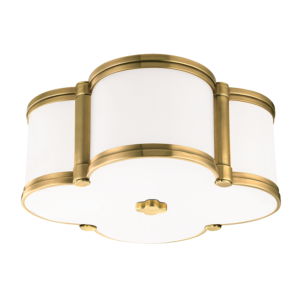 1212-AGB_Hudson Valley Chandler Clover Leaf 2-Light Flush Mount Ceiling Fixture in Opal Glass with Aged Brass Accents