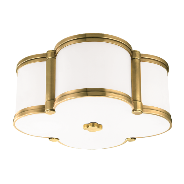 1212-AGB_Hudson Valley Chandler Clover Leaf 2-Light Flush Mount Ceiling Fixture in Opal Glass with Aged Brass Accents