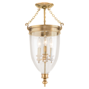 141-AGB_Hudson Valley Hanover 3-Light Clear Glass Semi-Flush Ceiling Mount Fixture with Aged Brass Accents