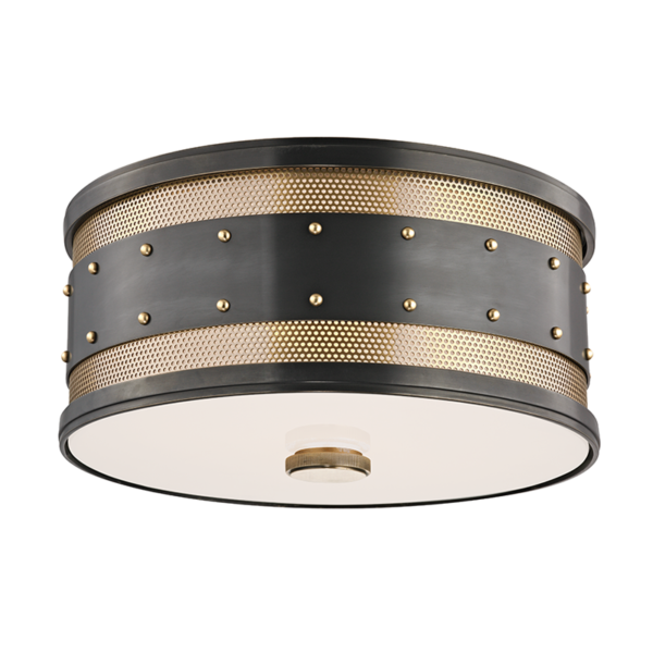 2202-AOB_Hudson Valley Gaines 2-Light Flush Mount Ceiling Fixture in an Old Bronze Finish with Aged Brass Accents