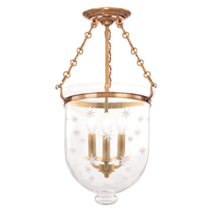 253-AGB-C3_Hudson Valley Hampton 3-Light Semi-Flush Mount Ceiling Fixture in Patterned Glass with Aged Brass Accents