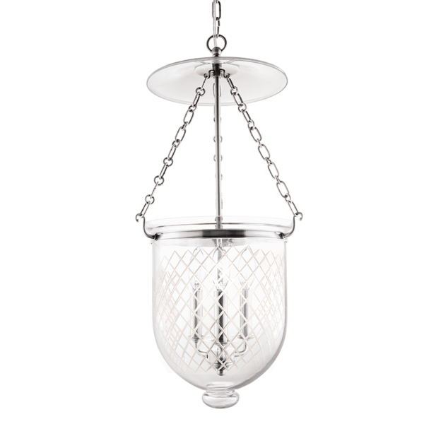 254-PN-C2_Hudson Valley Hampton 3-Light Lantern and Pendant in Textured Glass with Polished Nickel Accents