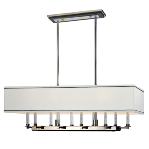 2938-PN_Hudson Valley Collins 10-Light Linear Pendant in a Polished Nickel Finish with a White Drum Lampshade