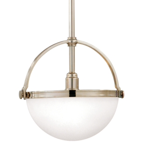 3311-PN_Hudson Valley Stratford Single Light Pendant in Opal Glass with Polished Nickel Accents