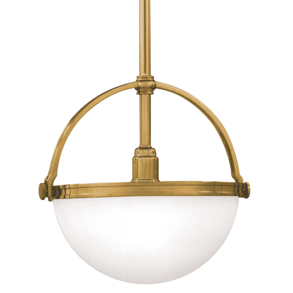 3312-AGB_Hudson Valley Stratford Single Light Pendant in Opal Glass with Aged Brass Accents