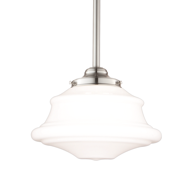 3416-SN_Hudson Valley Petersburg Single Light Pendant in an Opal Glass Shade with Satin Nickel Accents