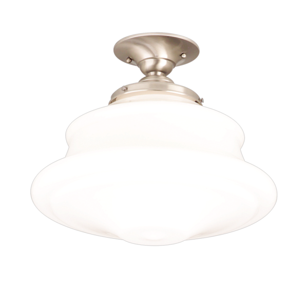 3416F-SN_Hudson Valley Petersburg Single Light Semi-Flush Ceiling Fixture in an Opal Glass Shade with Satin Nickel Accents