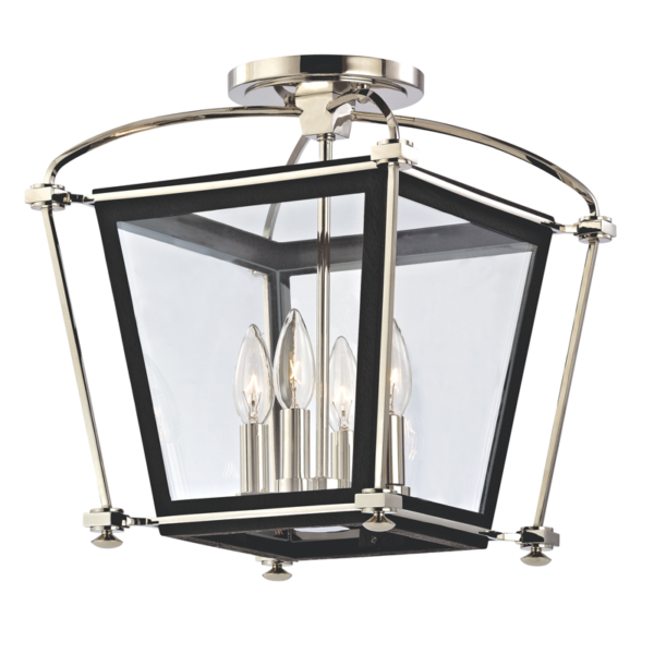 3610-PN_Hudson Valley Hollis 4-Light Lantern in Polished Nickel with Black Accents