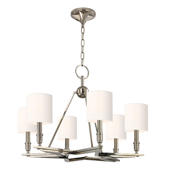 4086-PN-WS_Hudson Valley Bethesda 6-Light Chandelier in a Polished Nickel Finish with White Faux Silk Lampshades