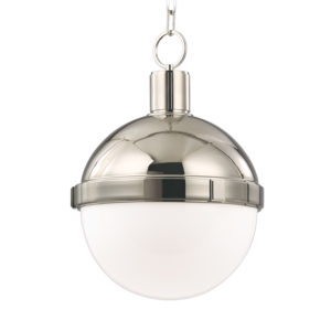 609-PN_Hudson Valley Lambert Single Light Pendant in a Polished Nickel Finish with Opal Glass