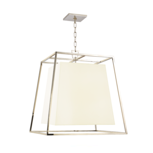 6924-PN-WS_Hudson Valley Kyle Chandelier and Pendant with a Polished Nickel Cage and a White Silk Shade