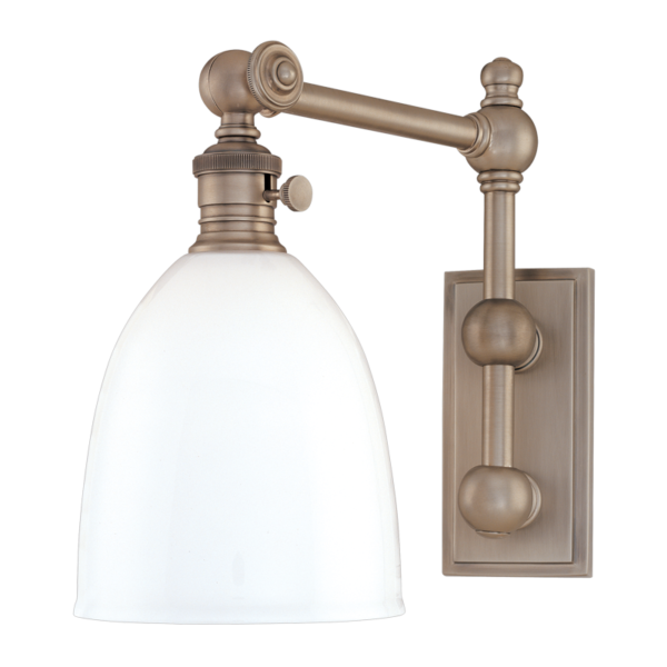 762-AN_Hudson Valley Roslyn Single Light Wall Swing Arm Lamp in Opal Glass with Antique Nickel Accents