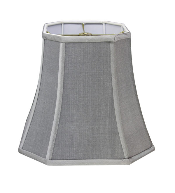 Cut Corner Square Bell Hardback Lampshade in Pewter Silk