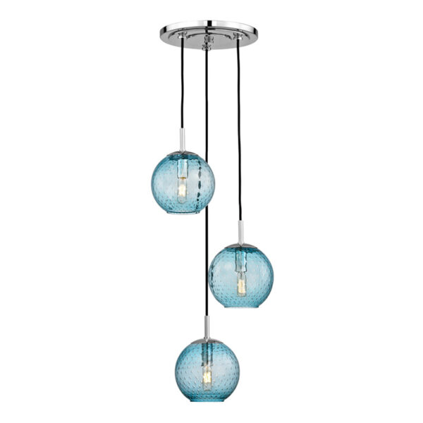 3 LIGHT PENDANT WITH BLUE GLASS 2033 PC BL