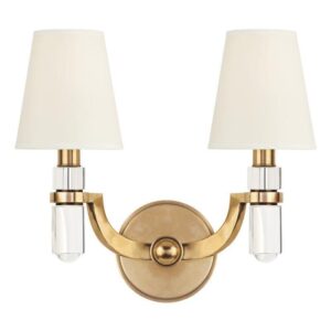 2 LIGHT WALL SCONCE w/WHITE SHADE 982 AGB WS