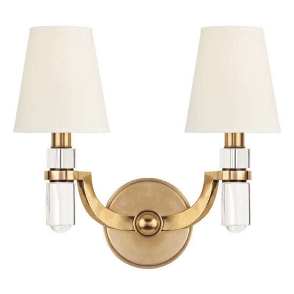 2 LIGHT WALL SCONCE w/WHITE SHADE 982 AGB WS