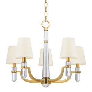 5 LIGHT CHANDELIER w/WHITE SHADE 985 AGB WS