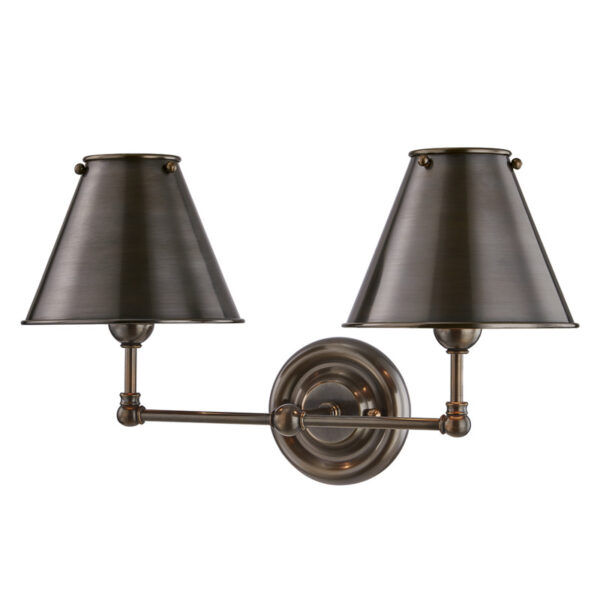 2 LIGHT WALL SCONCE W/ METAL SHADE MDS102 DB MS