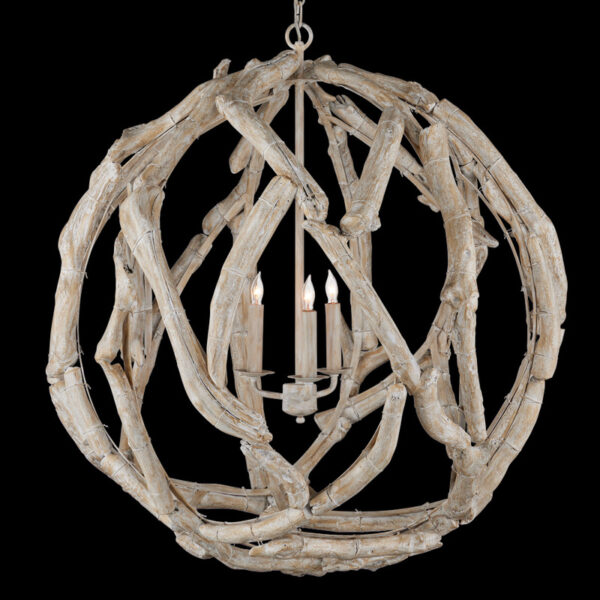 Currey Driftwood Whitewash Orb Chandelier 9000 1133