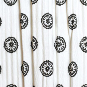 Deep Drum Hardback Lampshade - Black Medallion on White Mushroom Pleat